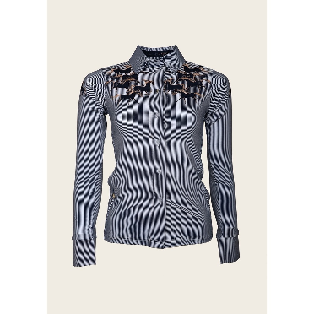 New With Tags Espoir Running Horses Navy Ladies' Button Sun Shirt‎ Size Medium